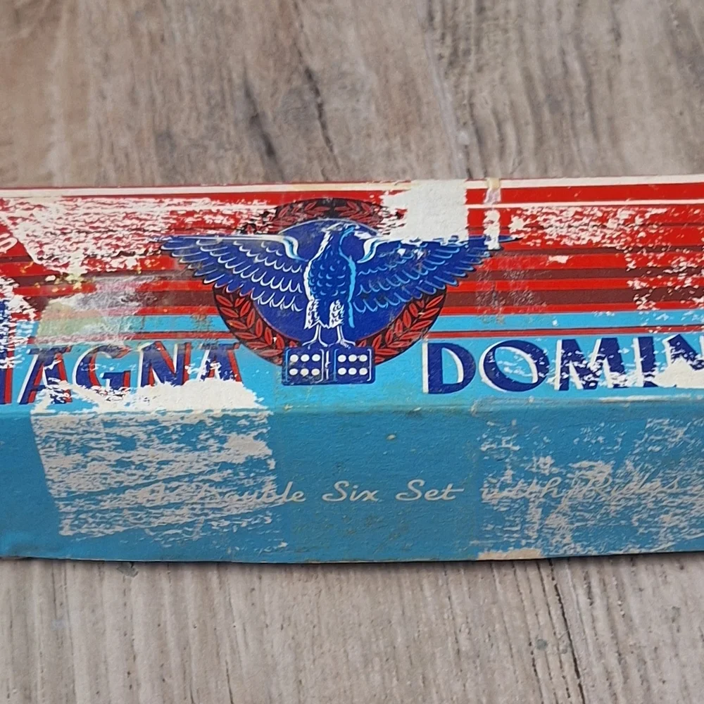 Vintage Magna Dominoes Set Black Lightweight Eagle Dominos Game Complete Set - Picture 2 of 5